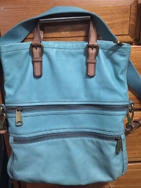 Fossil Turquoise Crossbody Bag with Dual Front Zippers
